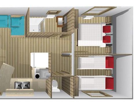 HÉBERGEMENT INSOLITE 7 personnes - Cabane Lodge Premium sur pilotis 32m² - 2 chambres (avec sanitaires) + terrasse + TV 4/7 pers.