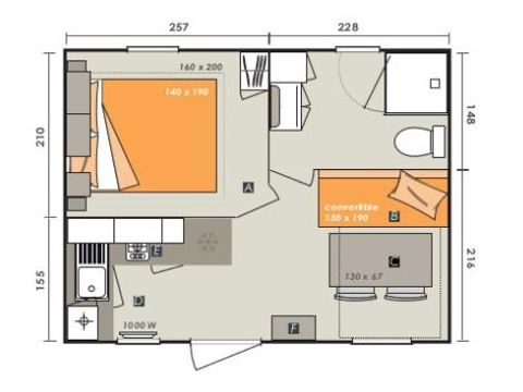 MOBILHOME 2 personnes - Cottage LE CAHITA - climatisé - 1 chambre - D