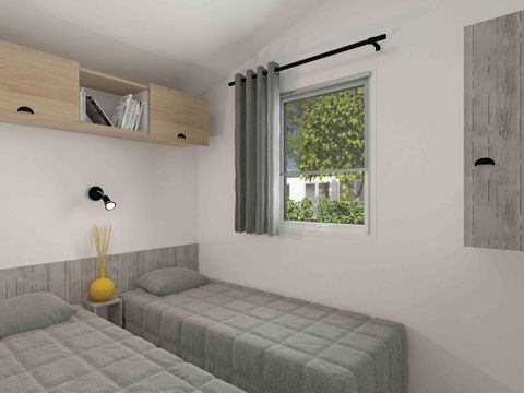 MOBILHOME 4 personnes - Mobil-home Bois PREMIUM CLIM 28m² - 2 chambres + terrasse + TV + draps + serviettes inclus | 4 personnes