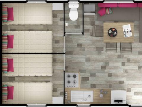 MOBILHOME 6 personnes - Mobil-home PREMIUM 33m² - 3 chambres + terrasse + TV + lave-vaisselle + draps + serviettes | 6 personnes