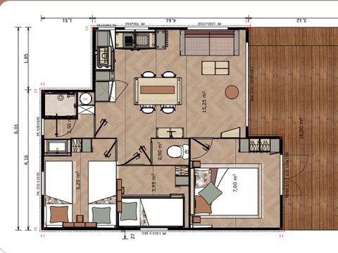 Chalet 6 personnes - Mimosa - 53m² avec terrasse couverte - 3 chambres