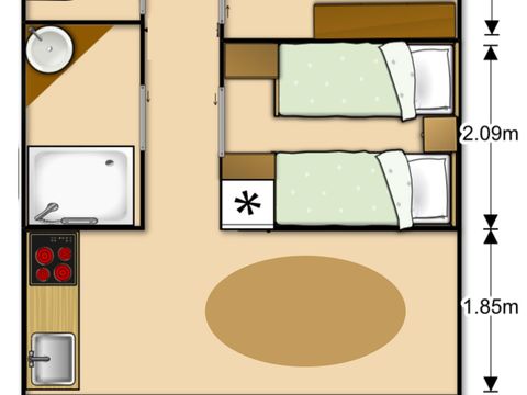 TENTE TOILE ET BOIS 6 personnes - Lodge WOODY 50m² avec terrasse couverte - 3 chambres (avec sanitaires)