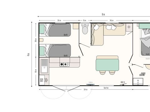 Mobilhome 4 personnes - Confort Riviera 29m² - 2 chambres - Terrasse couverte 18m²