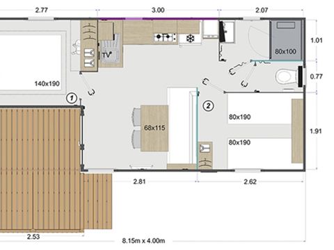 MOBILHOME 4 personnes - LODGE, 2 CH, TV, LAVE-VAISSELLE (NOUVEAUTE 2024)
