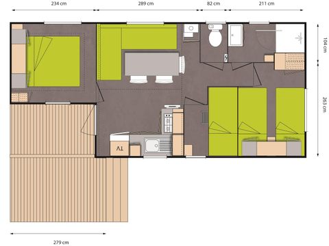 MOBILHOME 6 personnes - Confort 33-35m² (3 chambres- 1 salle de bain) TV