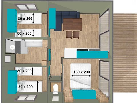 CHALET 6 personnes - PRIVILEGE Grand Panoramic - 3 chambres- 33m2, terrasse couverte de 14m2 CHALET 6 personnes - PRIVILEGE Grand Panoramic - 3 chambres- 33m2, terrasse couverte de 14m2