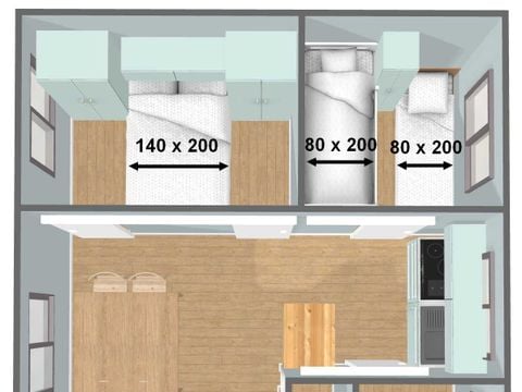 Chalet 5 personnes - Confort Acacia - 2 chambres - Proche piscine