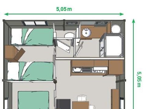 MOBILHOME 5 personnes - Cottage Morea Confort 25m² 2 chambres + terrasse couverte 1/5 pers