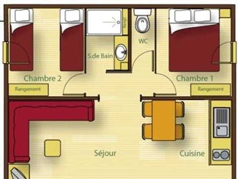 CHALET 5 personnes - Chalet Premium 35m² 2 chambres + terrasse couverte + climatisation + TV + LV 5 pers