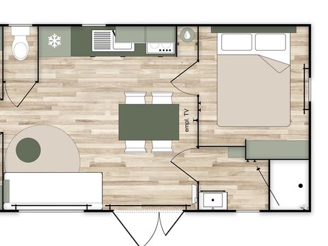 MOBILHOME 6 personnes - COTTAGE Premium 3ch   35m² 3 chambres + TV + Lave-vaisselle + climatisation + plancha + terrasse XL