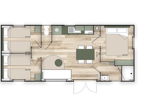 MOBILHOME 6 personnes - COTTAGE Premium 3ch   35m² 3 chambres + TV + Lave-vaisselle + climatisation + plancha + terrasse XL