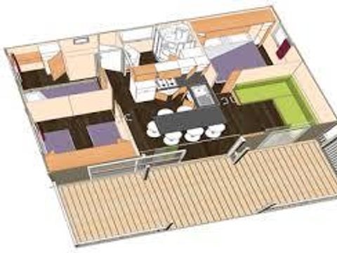 CHALET 6 personnes - Chalet Confort 35m² (3 chambres) + terrasse couverte + TV 6 pers