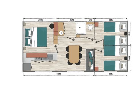 MOBILHOME 6 personnes - Mobil home famille 34 m² 3 chambres + climatisation