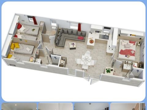MOBILHOME 8 personnes - Premium 30-40m² - 3 chambres + TV + Terrasse couverte & draps jetables fournis*