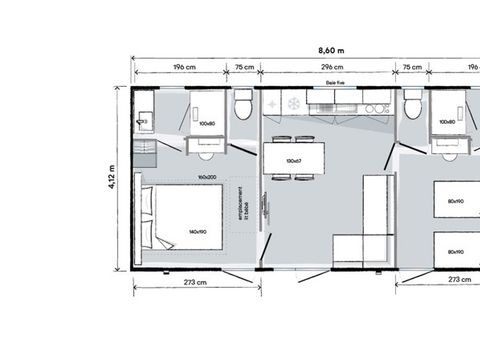 Mobilhome 6 personnes - Caraïbes - 35m² - 2 chambres - 2 salles de bain - Climatisé