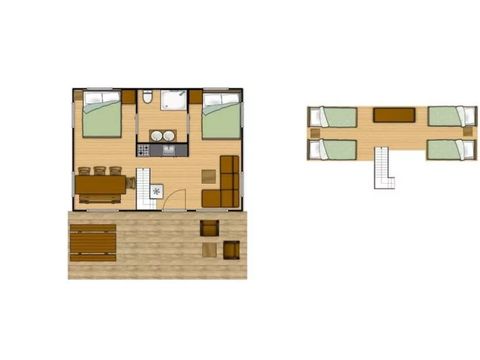 TENTE TOILE ET BOIS 8 personnes - Lodge PREMIUM BAHAMAS 8 personnes MEZZANINE