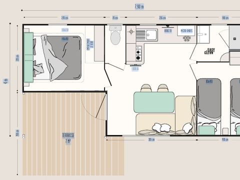 MOBILHOME 5 personnes - LOGGIA 5 pers. 27.5m2,terrasse couverte, climatisation