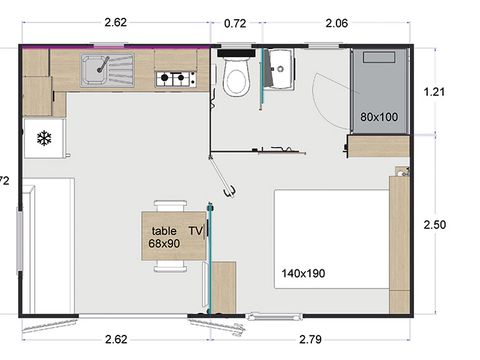 MOBILHOME 2 personnes - Premium 1CH/2P.-TV + drap et serviettes