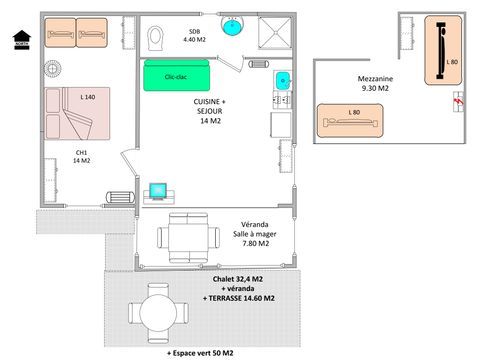 Chalet 6 personnes - Chalet Véranda - 1 ch +1 Mez.