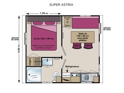 Mobilhome 2 personnes - Rétro - 1 chambre