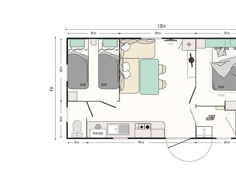 Mobilhome 4 personnes - Rétro Terrasse - 2 chambres