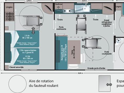 MOBILHOME 5 personnes - PMR 2 chambres