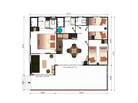 Chalet 7 personnes - Prestige 60 m² - 3 chambres - Dont terrasse couverte - Clim - TV - Lave-vaisselle - Plancha