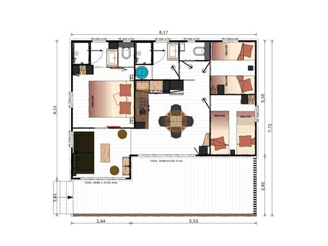 CHALET 7 personnes - Prestige 60 m² (3 chambres) dont terrasse couverte + Clim + TV + LV + Plancha