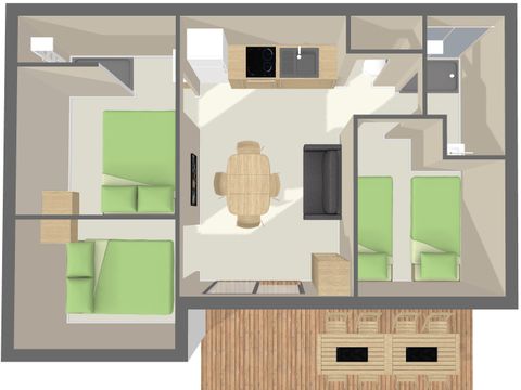 Chalet 6 personnes - PREMIUM 48 m² - 3 chambres - Dont terrasse semi-couverte - TV+ lave-vaisselle - Clim - Plancha