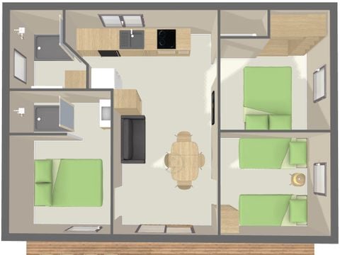 CHALET 7 personnes - PREMIUM 50m² (3 chambres) + terrasse + TV + LV + Plancha + Climatisation