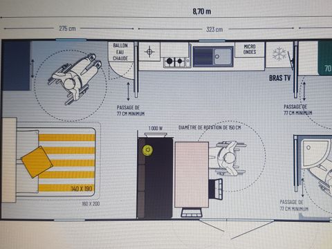 MOBILHOME 4 personnes - CONFORT + TV + CLIM PMR