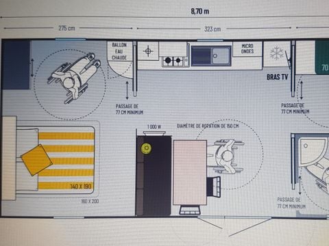 MOBILHOME 4 personnes - Mobil-home Confort 34m² + TV + CLIM 2 chambres - PMR 4 pers