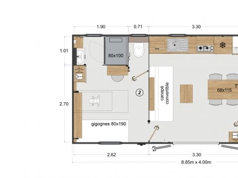 Mobilhome 4 personnes - Mobil-home Premium 2 chambres 32m² - 2 salles de bain + TV 4 pers + CLIM