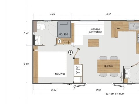 MOBILHOME 6 personnes - Premium 3 chambres 37m² - 2 salles de bain + TV