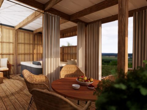 MOBILHOME 5 personnes - Cabane Spa Premium 33m² (2 chambres) + terrasse couverte + TV + LV + Plancha + Draps + Serviettes