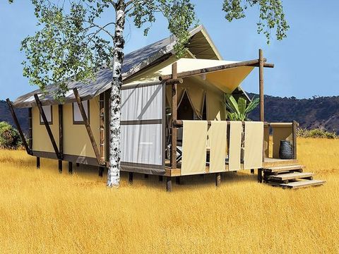 TENTE TOILE ET BOIS 4 personnes - Tente Lodge 2 chambres avec terrasse bois 26m²