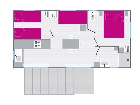 MOBILHOME 4 personnes - CONFORT 2 chambres avec terrasse bois (lave-vaisselle) 30 m²
