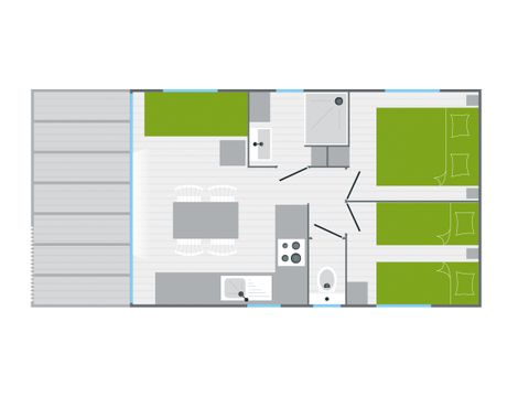 MOBILHOME 4 personnes - CONFORT 2 chambres avec terrasse (lave-vaisselle) 26m²