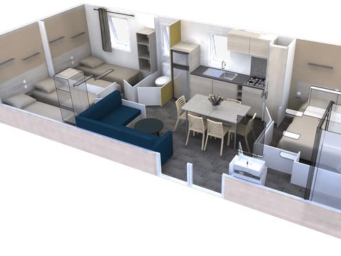 MOBILHOME 6 personnes - Mobil-home Premium 35m² - 3 chambres - Vue château - terrasse couverte - Climatiseur