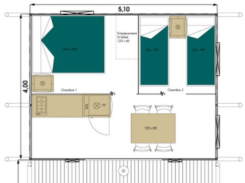 Tente en toile et en bois 4 personnes - WOOD LODGE - personnes supplémentaires possible en supplément, contacter le camping