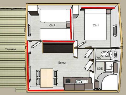 CHALET 4 personnes - Chalet Bouleau - 2 chambres - personnes supplémentaires possible en supplément, contacter le camping