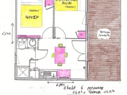 CHALET 4 personnes -  Chalet 24m² (2 chambres) avec terrasse couverte 4 pers