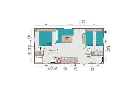 MOBILHOME 4 personnes -  Confort - 2 chambres