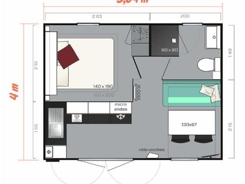 MOBILHOME 2 personnes - - 20m² - 1 chambre - terrasse couverte 9m² -