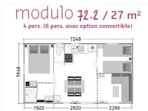 MOBILHOME 6 personnes - Mobil home Confort plus - 27m² - 2 chambres + convertible - terrasse couverte