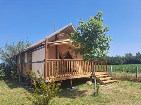 TENTE TOILE ET BOIS 4 personnes - Lodge Toilé Confort 25m² (2 chambres) - avec sanitaires - terrasse couverte