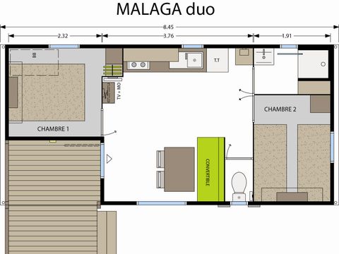 MOBILHOME 4 personnes - Standard 27m² (2 chambres) + terrasse intégrée