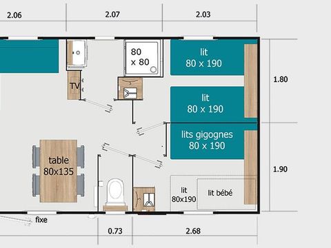 MOBILHOME 6 personnes - Confort 34m² (3 chambres) - Terrasse couverte