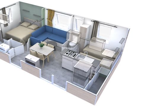 Mobilhome 4 personnes - Homeflower Premium 32m² - 2 chambres - Terrasse couverte - Clim