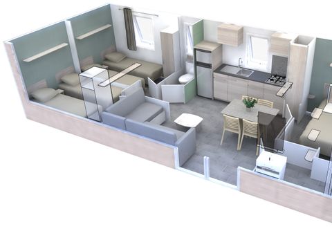 Mobilhome 6 personnes - Homeflower Premium 35m² - 3 chambres - Terrasse couverte - Clim